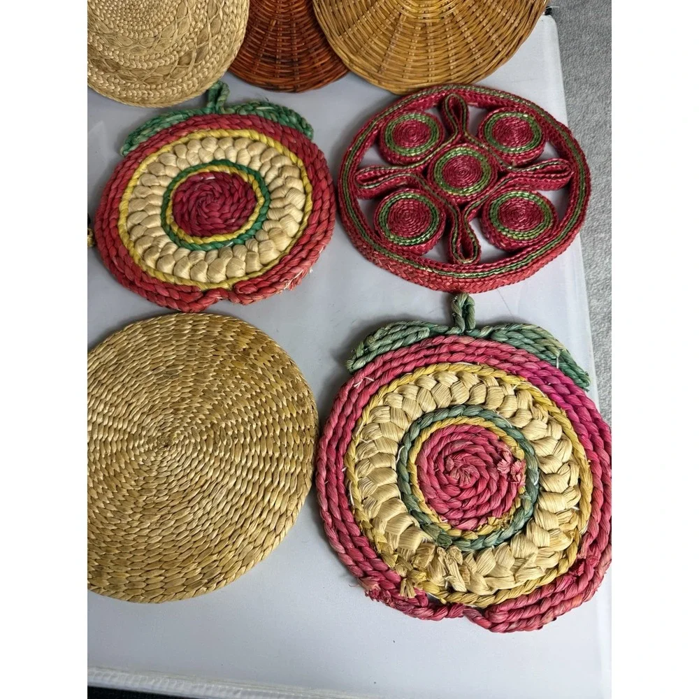 Vintage Raffia Straw Wicker Rattan Trivet Hot Pad Wall Decor Boho Lot Of 10